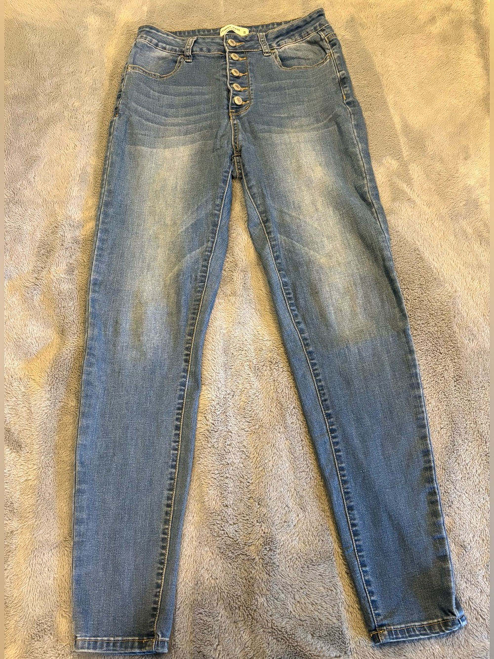 High-Rise Button-Fly Jeans in Light Blue